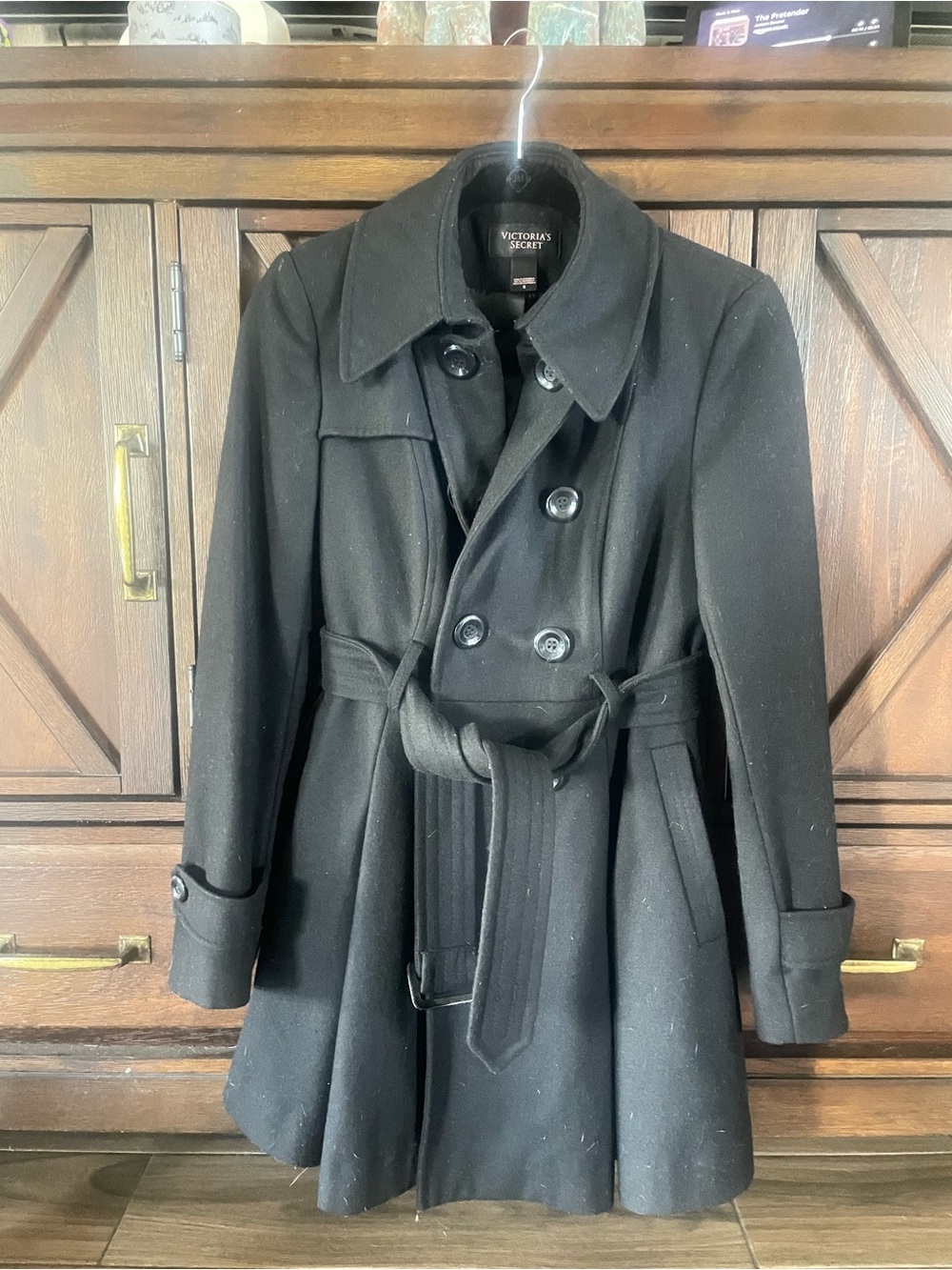 Victoria's Secret Black Double-Breasted Wool-Blend Trench Coat